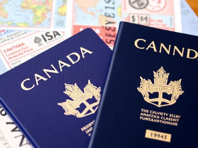 Canadian passport with travel documents and boarding passes showing global travel opportunities