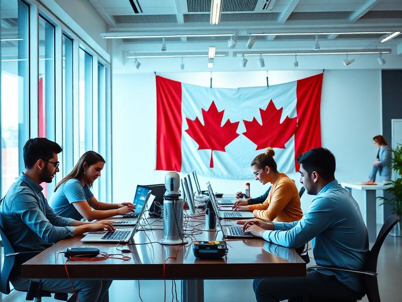 Canadian tech startup office with developers working on innovative projects